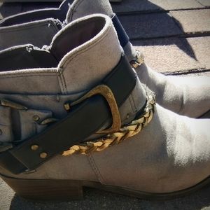 Tan booties with buckles